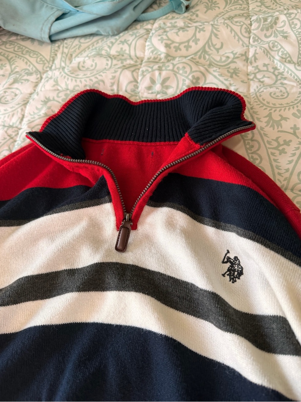 U.S. Polo Assn. Red, Navy & White Striped Half-Zip Sweater